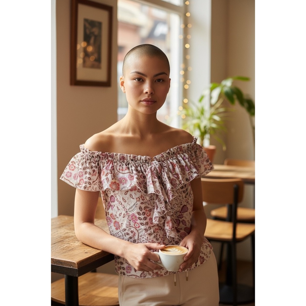 OLIVACEOUS Women's Off Shoulder Ruffle Floral Blouse Top Size S